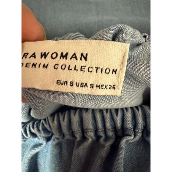 Zara Chambray Off Shoulder Ruffle Sleeve Mini Dress Size Small - Picture 7 of 8